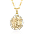 Hisatan 14k Gold Plated Guadalupe Virgin Mary Pendant Necklace for Women Cubic Zirconia Mother Mary Catholic Necklace Virgen de Guadalupe Charm Pendant Lady of Guadalupe Jewelry 18"+2" Chain